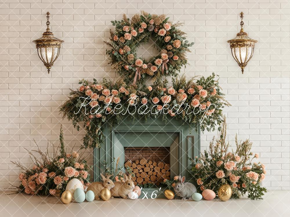Kate Easter Bunny Eggs Fireplace Backdrop Designed by Emetselch
