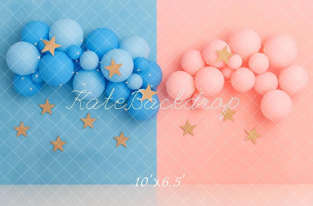 Kate Blue Pink Balloon Cluster Gold Stars Backdrop Designed by Patty Roberts