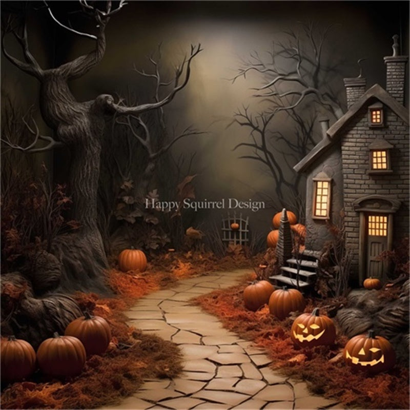 Kate Halloween Spooky Tree Pumpkins Backdrop Designed by Happy Squirrel Design - Kate Backdrop AU