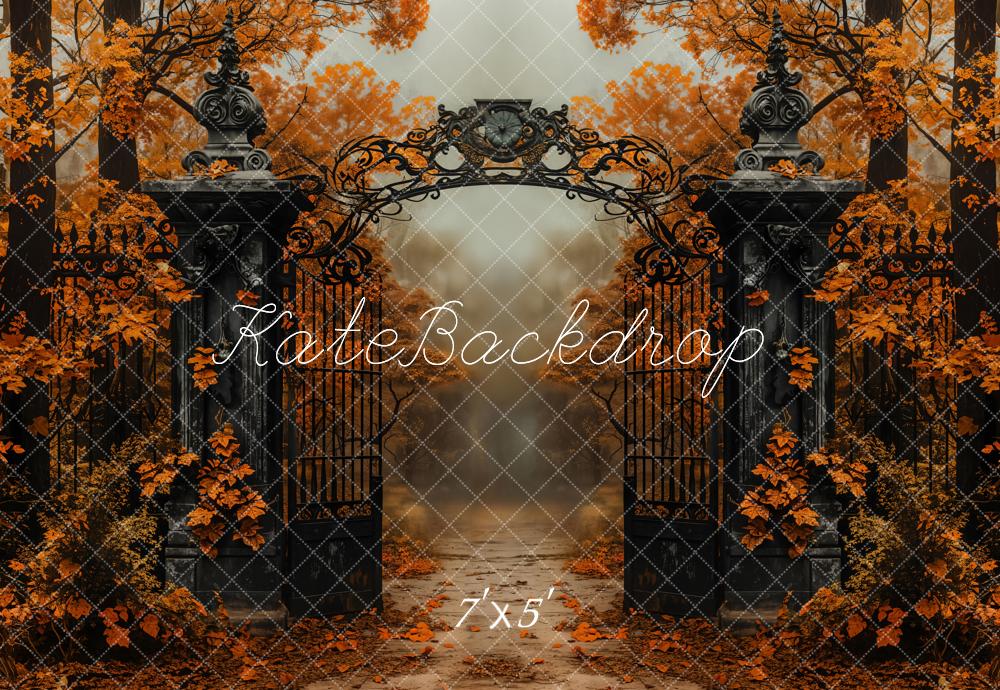Kate Autumn Forest Iron Gate Backdrop Designed by Emetselch - Kate Backdrop AU