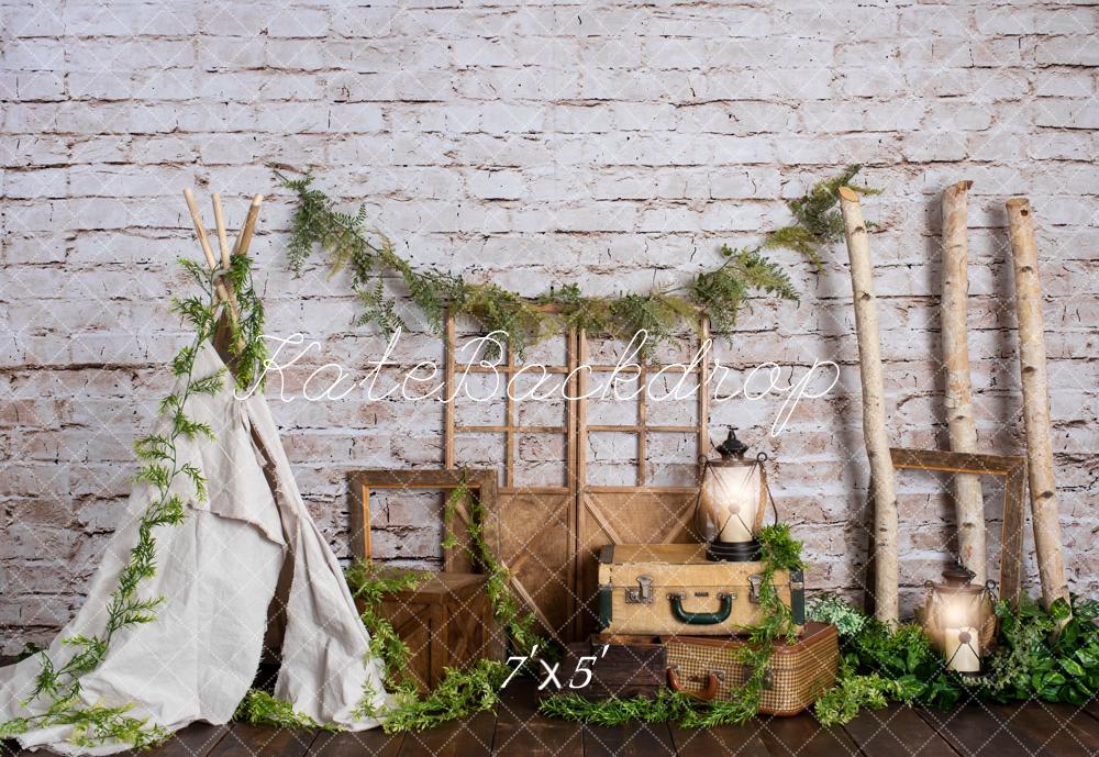 Kate Spring Teepee Vintage Brick Wall Backdrop Designed by Rose Abbas