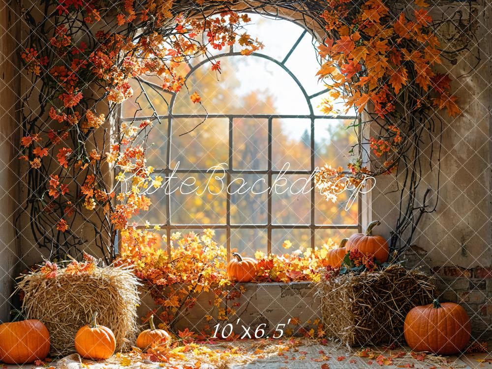 Kate Autumn Window Pumpkins Hay Backdrop Designed by Emetselch