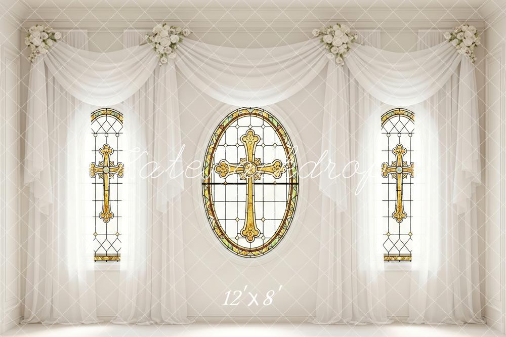 Kate Wedding Stained Glass Cross Fleece Backdrop Designed by Patty Roberts