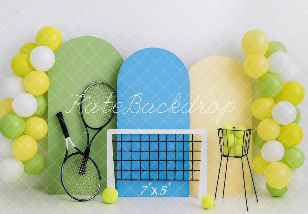 Kate Tennis Racquets Net Tennis Balls Balloons Backdrop Designed by Patty Roberts - Kate Backdrop AU