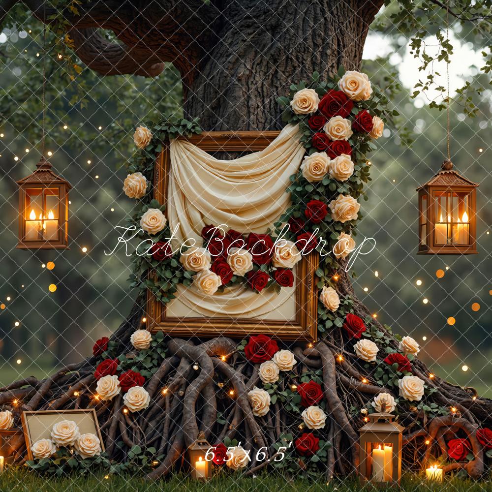 Kate Wedding Tree Roots Lantern Roses Backdrop Designed by Mini MakeBelieve