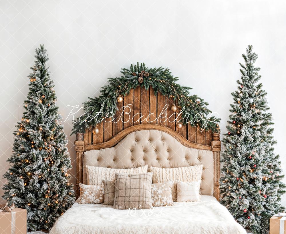 Kate Christmas Headboard Snowy Trees Fleece Backdrop Designed by Emetselch