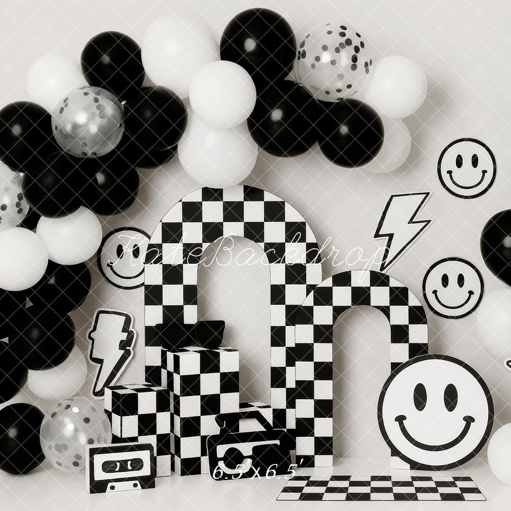 Kate Black White Checkered Balloons Backdrop Designed by Patty Roberts
