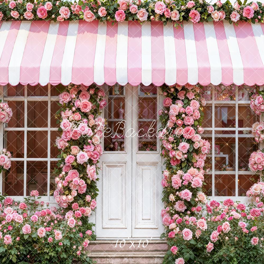 Kate Pink Rose Shopfront Striped Backdrop Designed by Emetselch