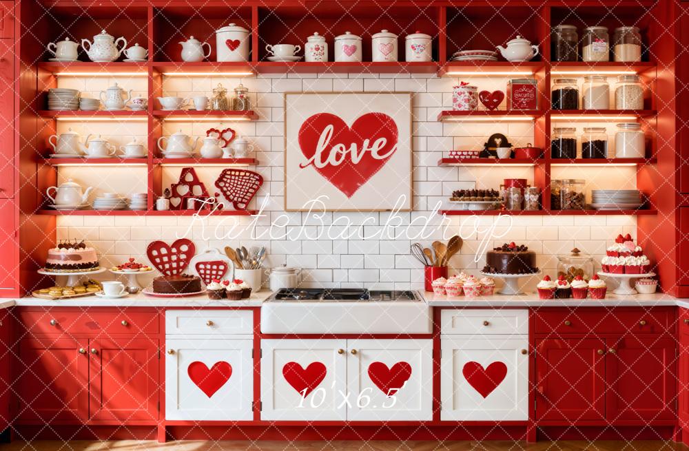 Kate Valentines Red Hearts Kitchen Fleece Backdrop Designed by Emetselch