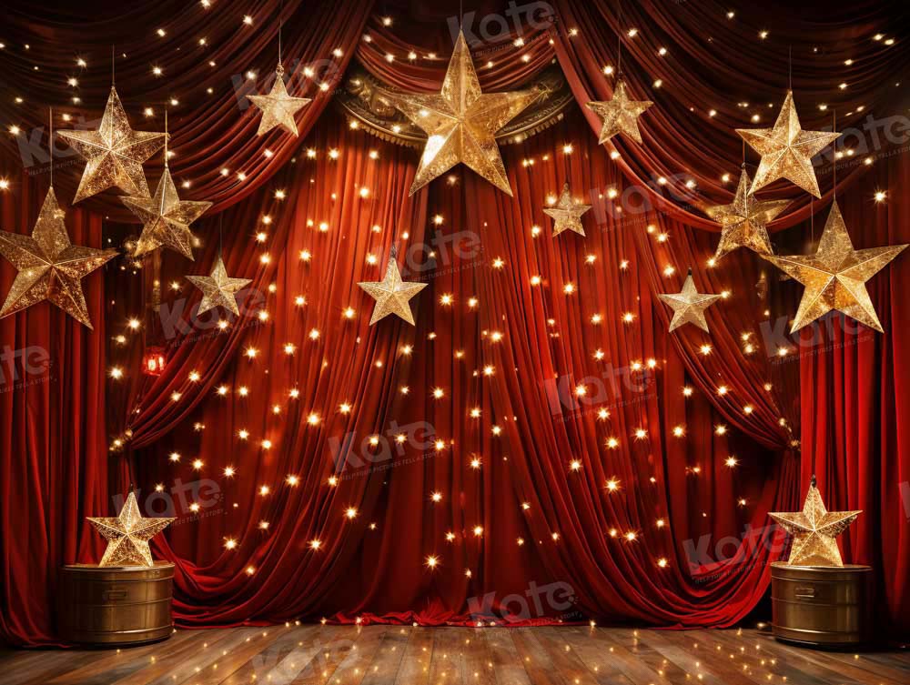 Kate Red Curtains Gold Stars Stage Backdrop Designed by Chain - Kate Backdrop AU
