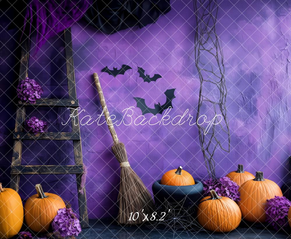 Kate Halloween Pumpkins Ladder Purple Backdrop Designed by Patty Roberts - Kate Backdrop AU
