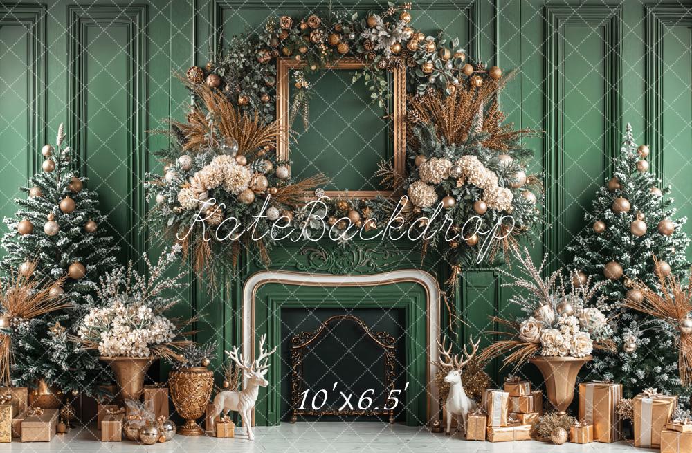 Kate Christmas Green Fireplace Backdrop Designed by Emetselch - Kate Backdrop AU