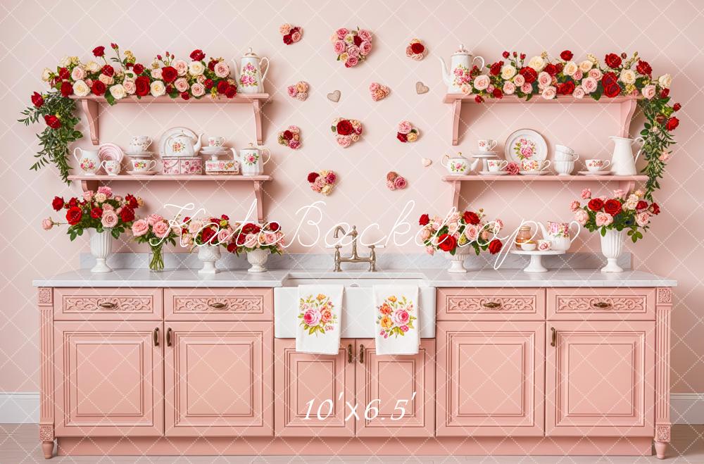 Kate Pink Kitchen Floral Tea Set Backdrop Designed by Patty Roberts