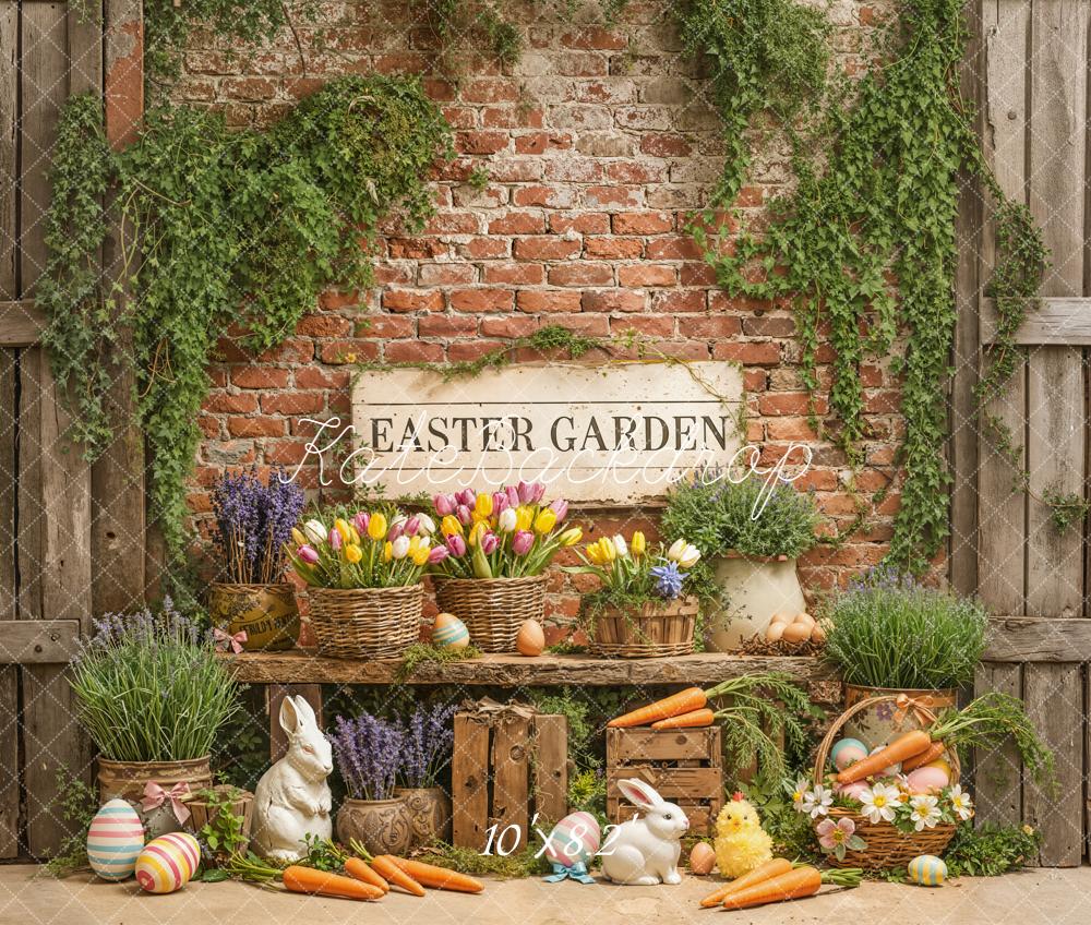 Kate Easter Garden Bunny Carrots Eggs Fleece Backdrop Designed by Emetselch