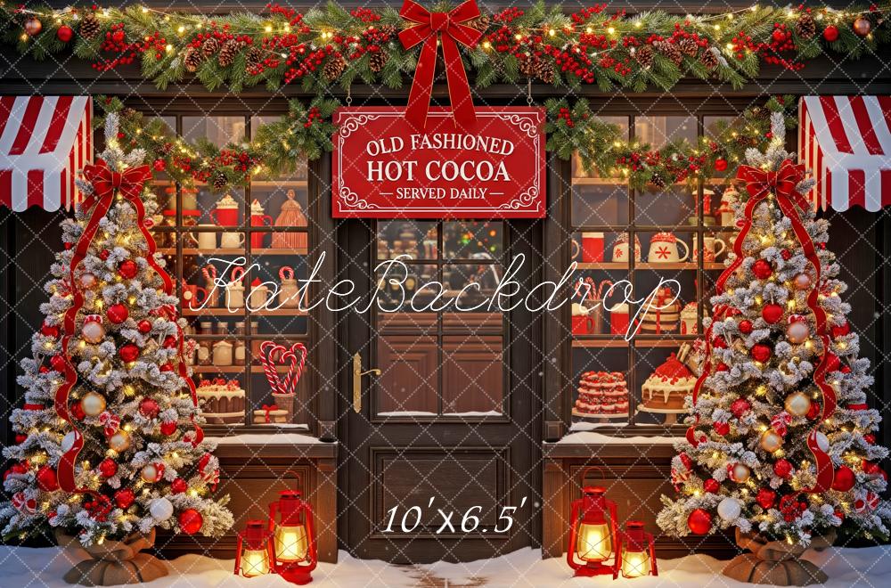 Kate Christmas Hot Cocoa Shop Window Trees Backdrop Designed by Patty Roberts