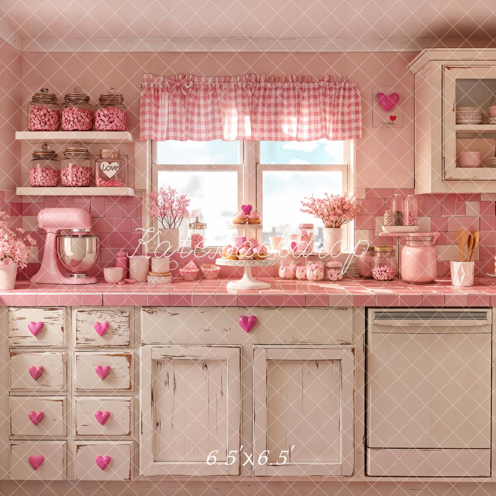 Kate Pink Kitchen Heart Accents Backdrop Designed by Emetselch