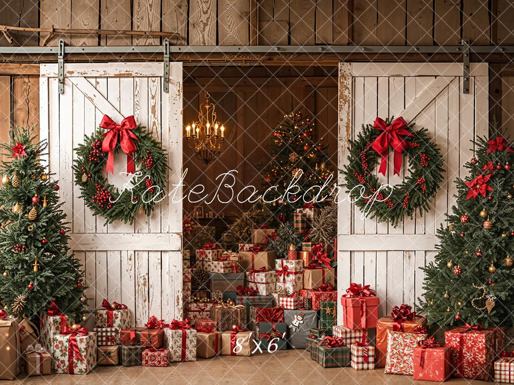 Kate Christmas Barn Doors Gift Boxes Fleece Backdrop Designed by Emetselch - Kate Backdrop AU