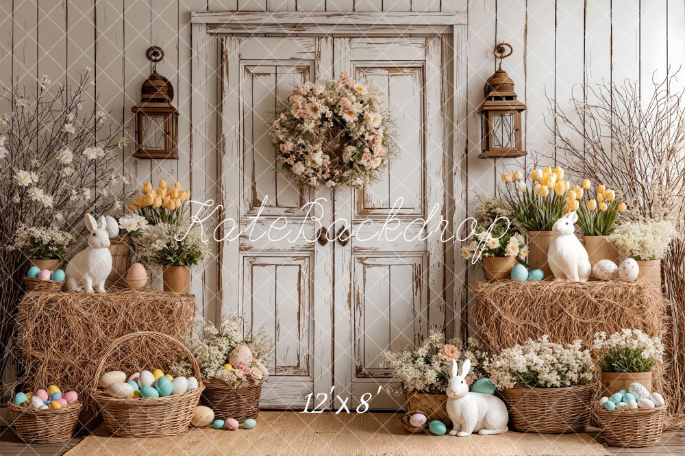 Kate Easter Bunny Eggs Vintage Door Fleece Backdrop Designed by Emetselch
