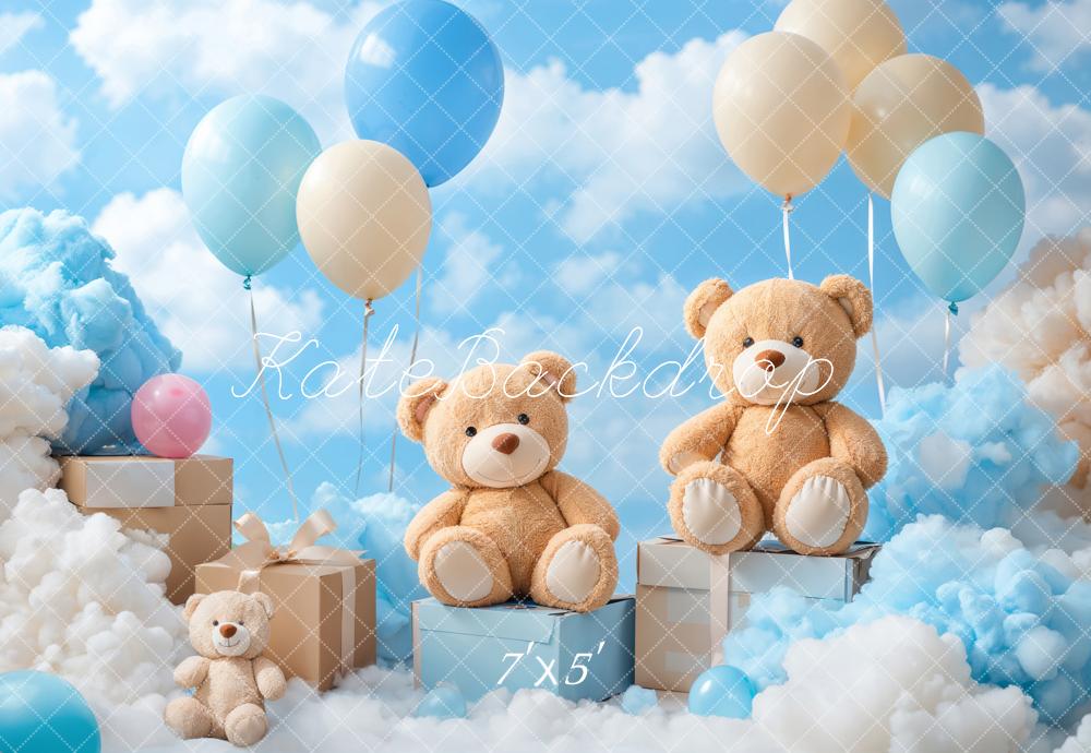 Kate Teddy Bears Balloons Clouds Blue Backdrop Designed by Emetselch