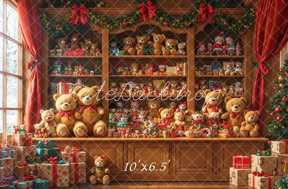 Kate Christmas Teddy Bears Presents Cabinet Fleece Backdrop Designed by Emetselch - Kate Backdrop AU
