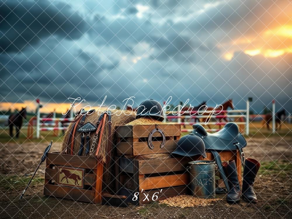 Kate Equestrian Tack Helmets Boots Backdrop Designed by Laura Bybee - Kate Backdrop AU