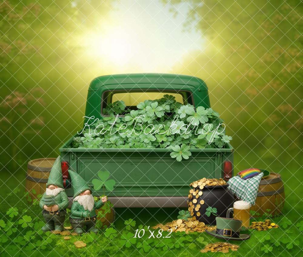 Kate Shamrock Truck Leprechaun Gold Fleece Backdrop Designed by Emetselch