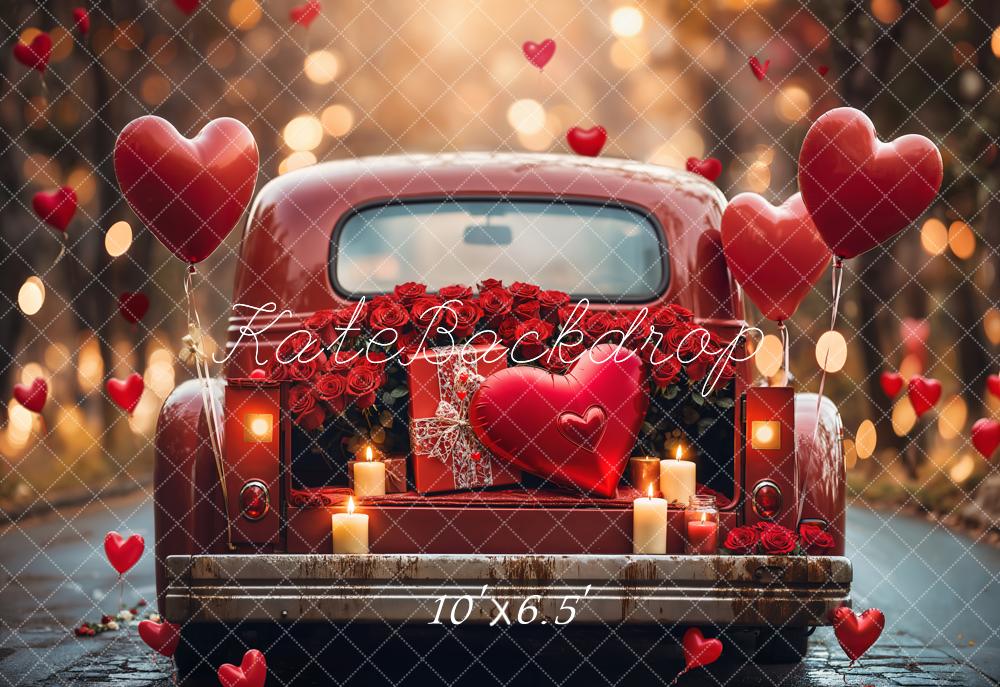 Kate Valentines Car Heart Balloons Roses Fleece Backdrop Designed by Emetselch