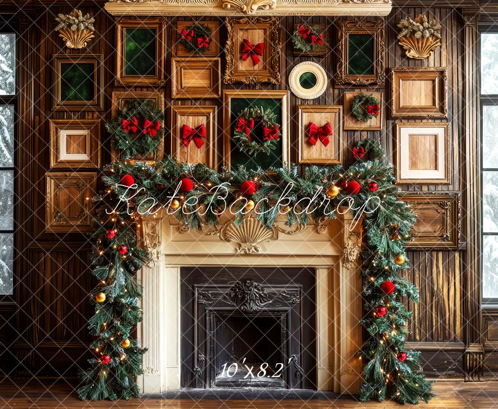 Kate Christmas Fireplace Vintage Wall Backdrop Designed by Mini MakeBelieve - Kate Backdrop AU