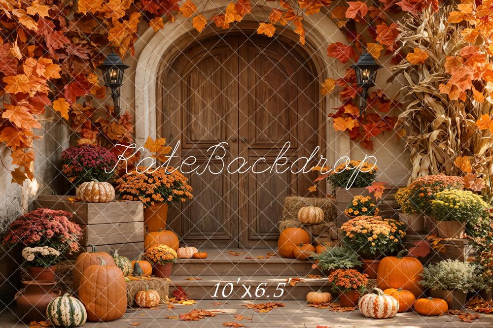 Kate Autumn Pumpkins Stairs Fleece Backdrop Designed by Emetselch