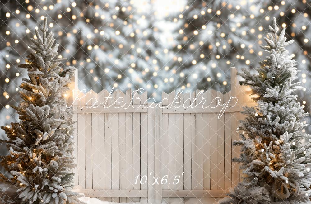 Kate Christmas Snowy Fence Bokeh Backdrop Designed by Emetselch
