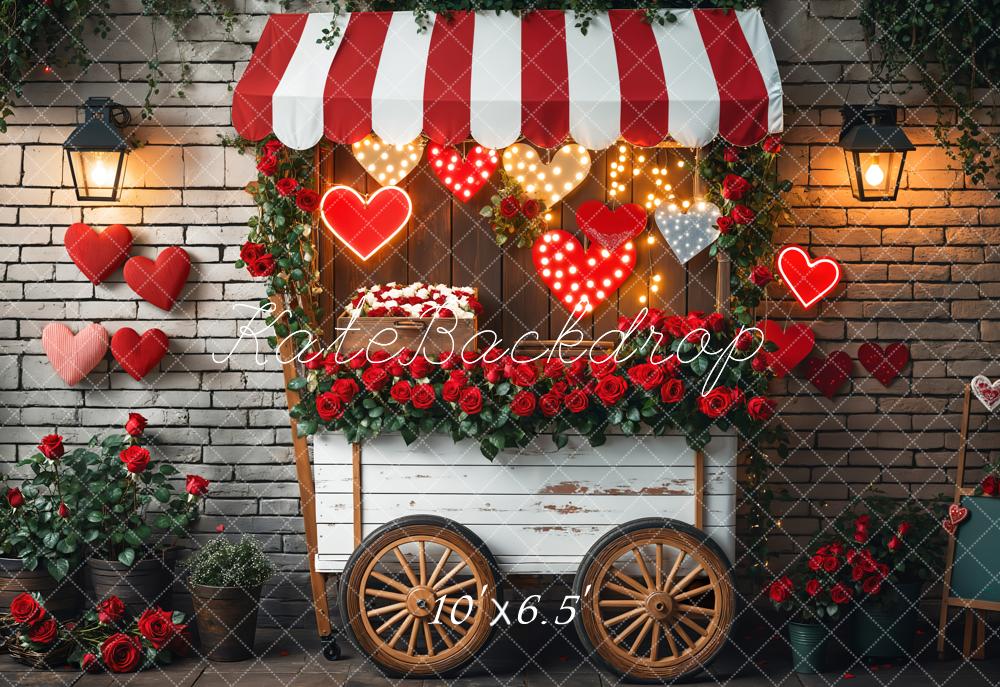 Kate Valentine Cart Red Hearts Fleece Backdrop Designed by Emetselch