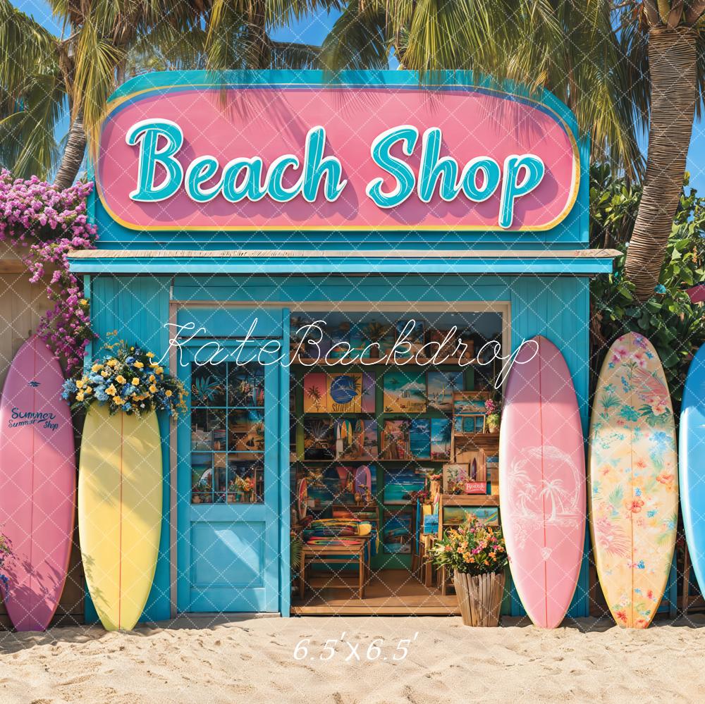 Kate Beach Shop Surfboards Palm Trees Backdrop Designed by Emetselch