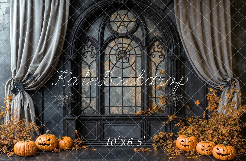 Kate Halloween Gothic Pumpkins Curtains Fleece Backdrop Designed by Emetselch