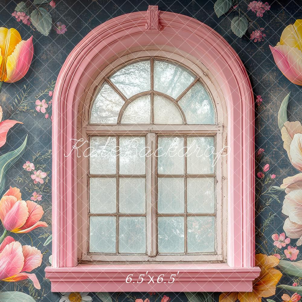 Kate Pink Arch Window Tulip Flowers Backdrop Designed by Mini MakeBelieve - Kate Backdrop AU