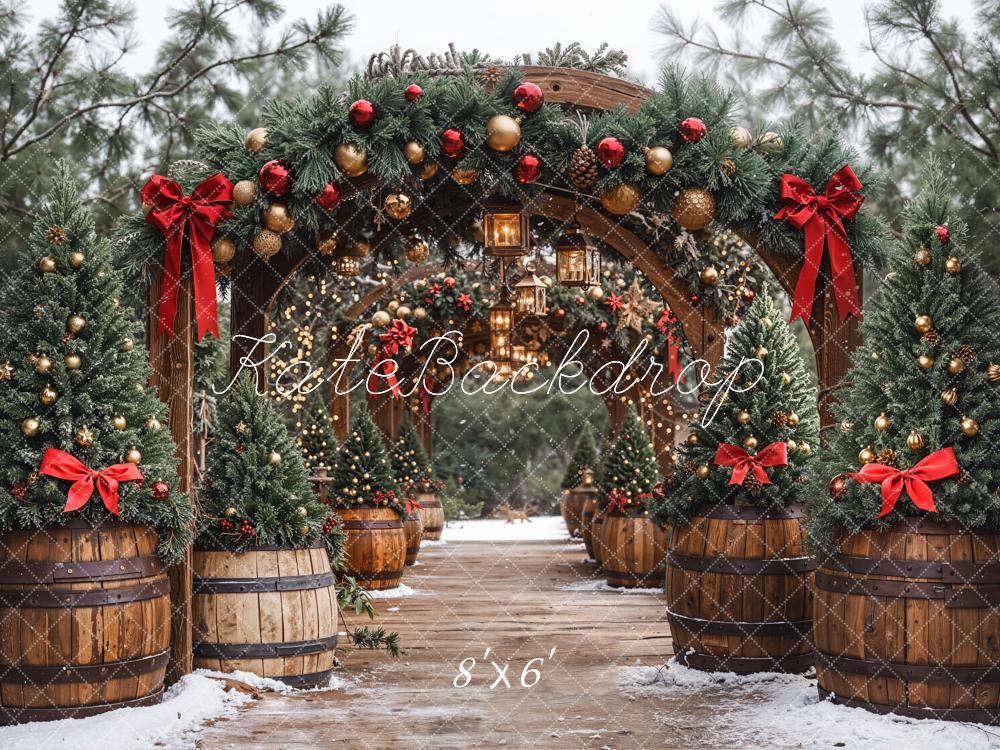 Kate Christmas Archway Pine Trees Fleece Backdrop Designed by Emetselch - Kate Backdrop AU
