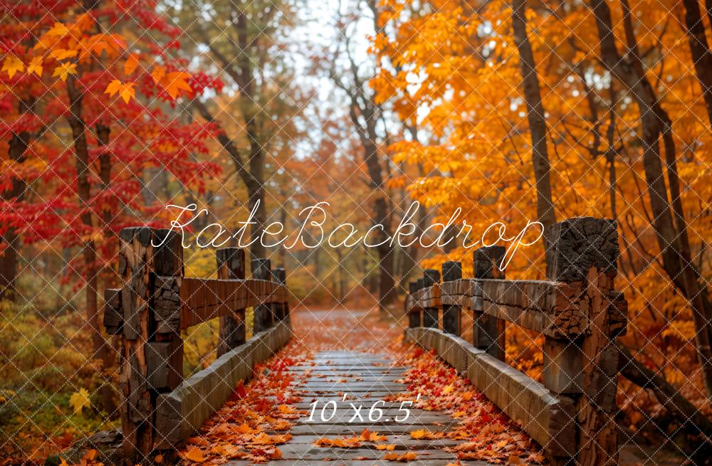 Kate Autumn Bridge Wooden Pathway Backdrop Designed by Emetselch