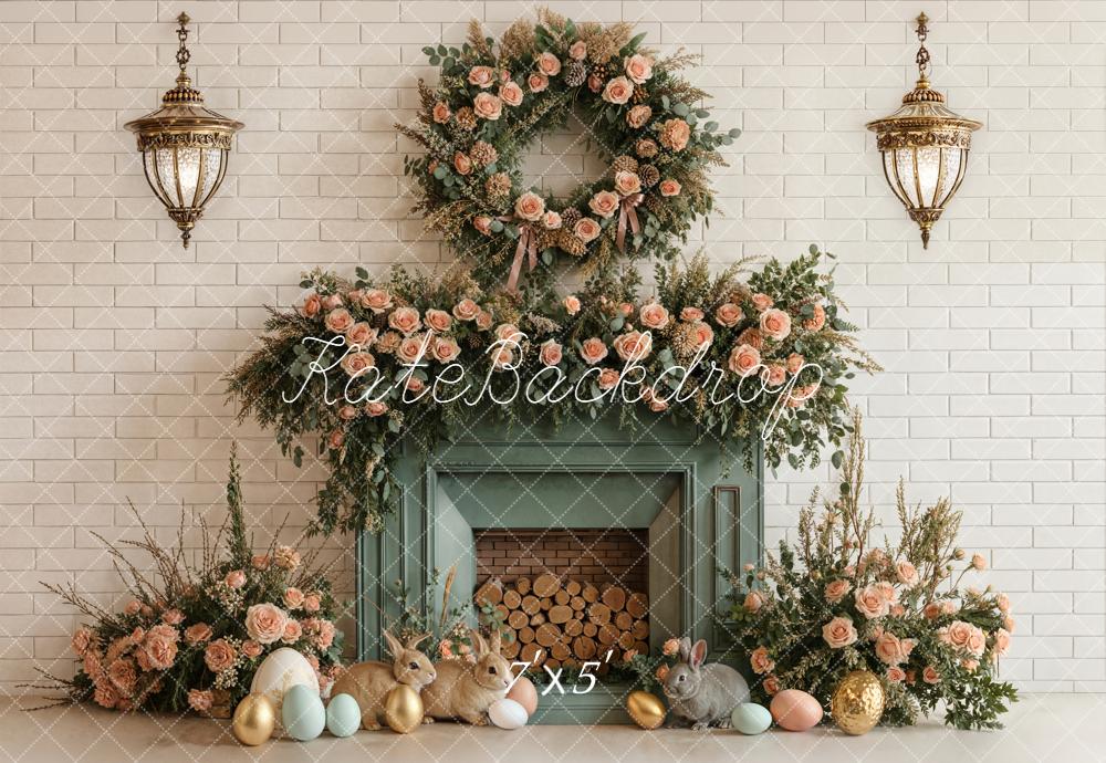 Kate Easter Bunny Eggs Fireplace Backdrop Designed by Emetselch