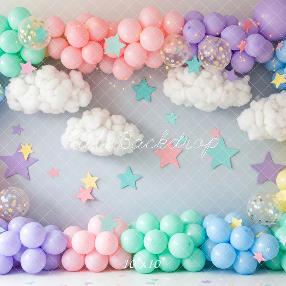 Kate Colorful Balloons Clouds Birthday Backdrop Designed by Patty Roberts