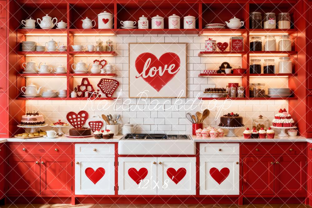 Kate Valentines Red Hearts Kitchen Fleece Backdrop Designed by Emetselch