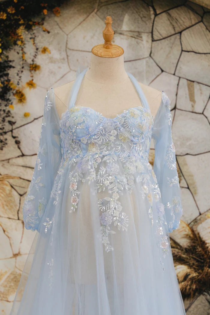 Kate Mesh Hanging Neck Mid Sleeve Trailing Maternity Photoshoot Dress - Kate Backdrop AU