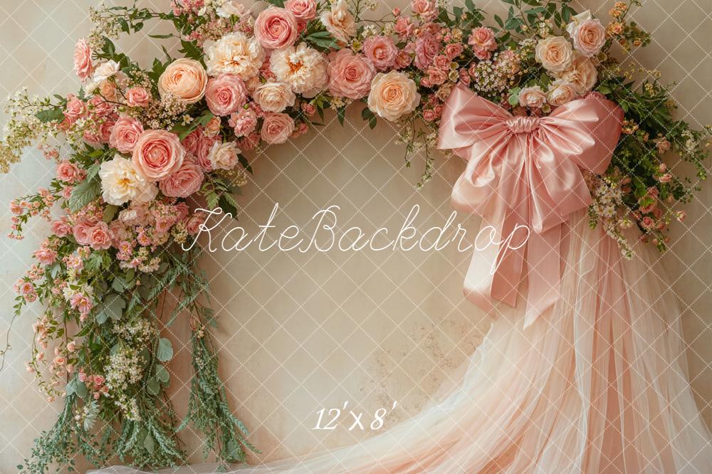 LONSALE Kate Flower Arch Pink Roses Bow Fleece Backdrop Designed by Emetselch