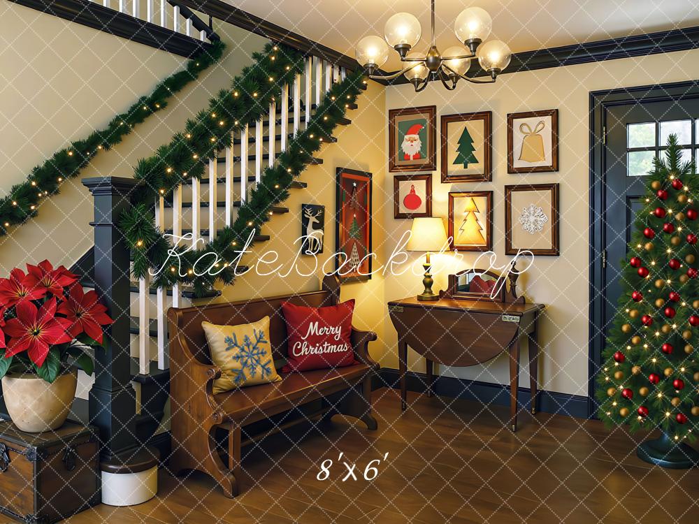 Kate Christmas Lounge Tree Garland Stairs Backdrop Designed by Mini MakeBelieve - Kate Backdrop AU