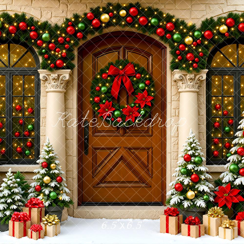 Kate Christmas Wreath Snowy Trees Backdrop Designed by Mini MakeBelieve - Kate Backdrop AU