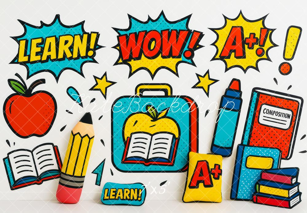Kate Back to School Backdrop Comic Apple Books Pencil Designed by Patty Roberts - Kate Backdrop AU