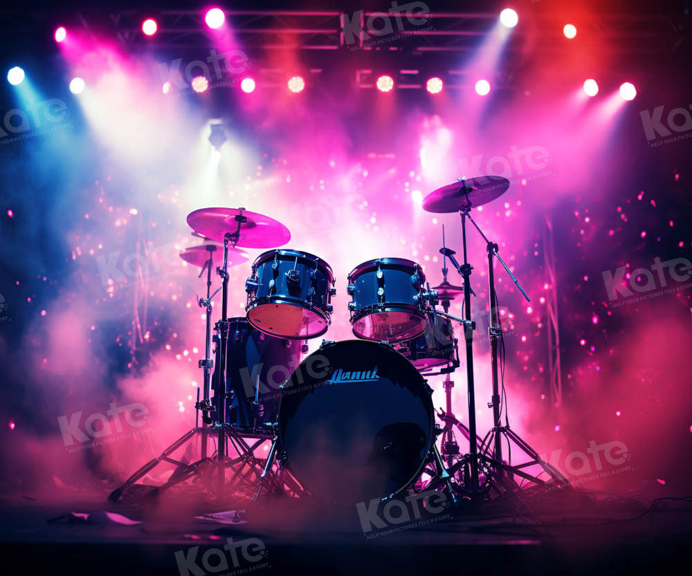 Kate Drum Kit Smoke Colourful Stage Lights Backdrop Designed by Chain - Kate Backdrop AU