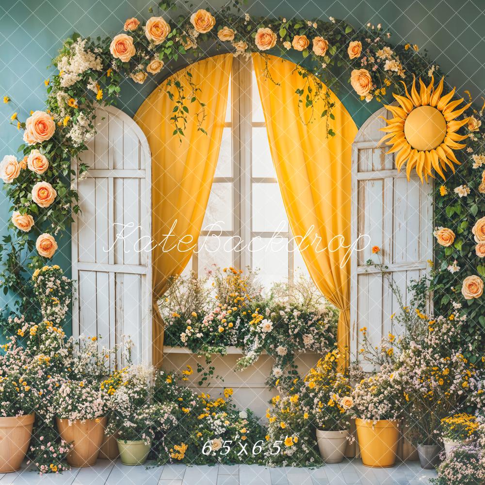 Kate Flower Arch Sun Window Yellow Curtains Backdrop Designed by Emetselch