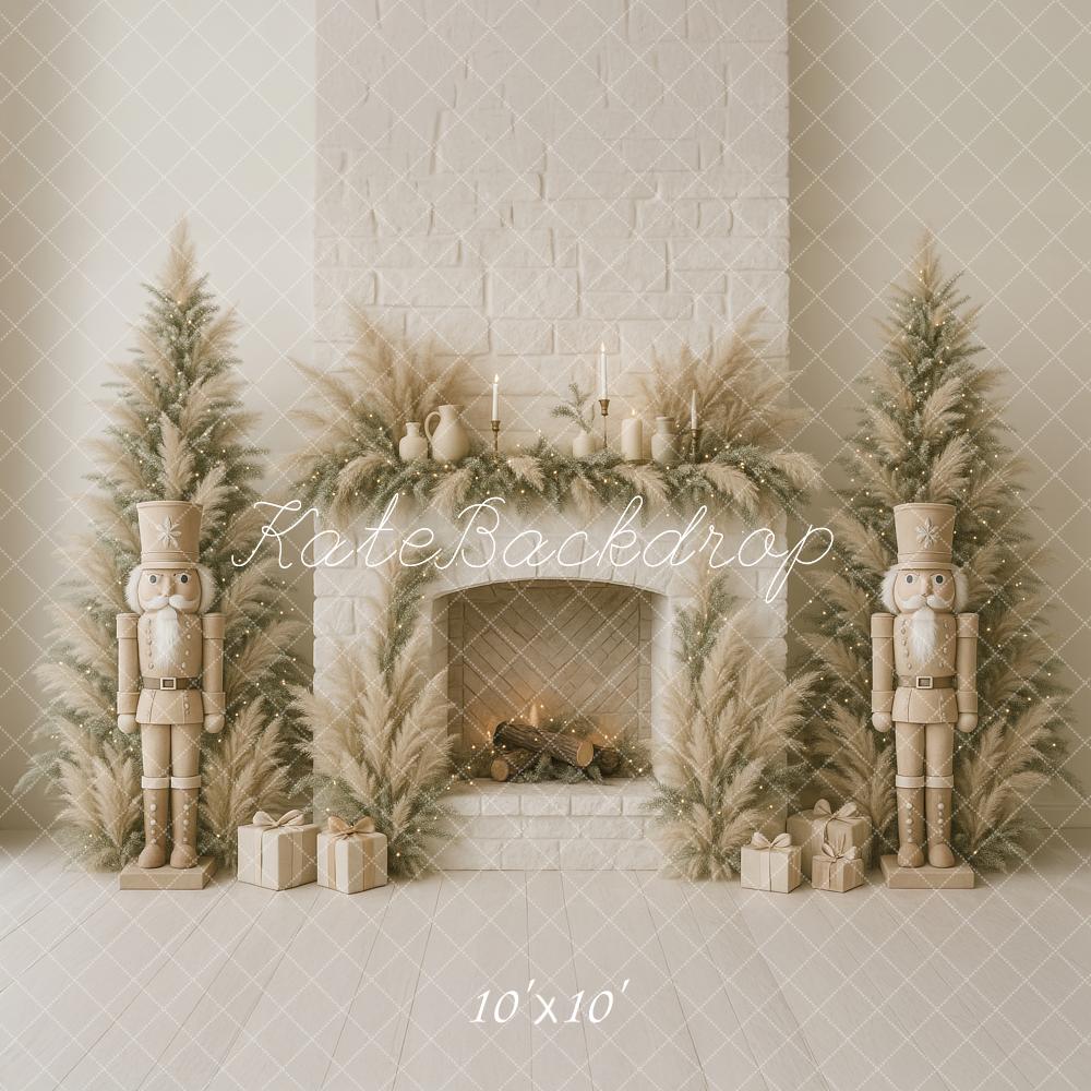 Kate Christmas Nutcracker Fireplace Pampas Brick Backdrop Designed by Ashley Paul - Kate Backdrop AU