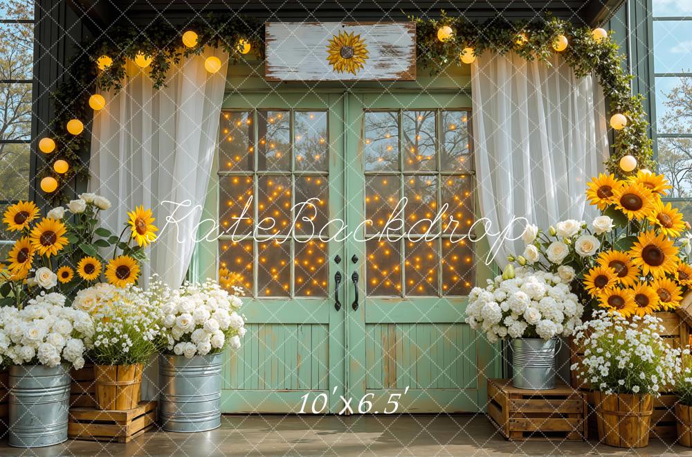 Kate Green Door Flowers Bokeh Backdrop Designed by Mini MakeBelieve