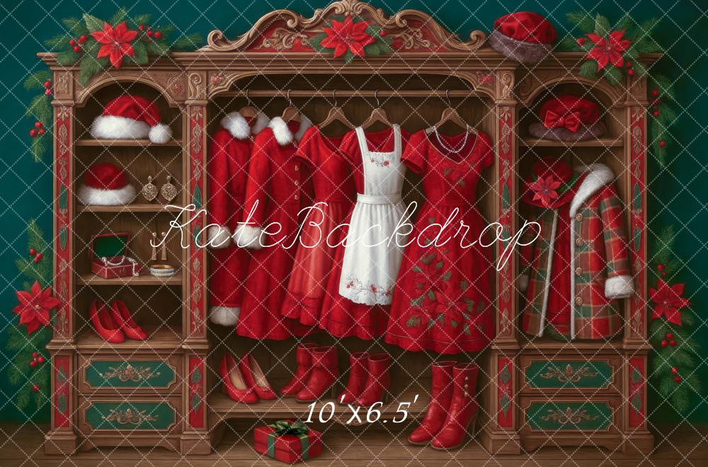 Kate Christmas Closet Red Dresses Cabinet Backdrop Designed by Mini MakeBelieve - Kate Backdrop AU