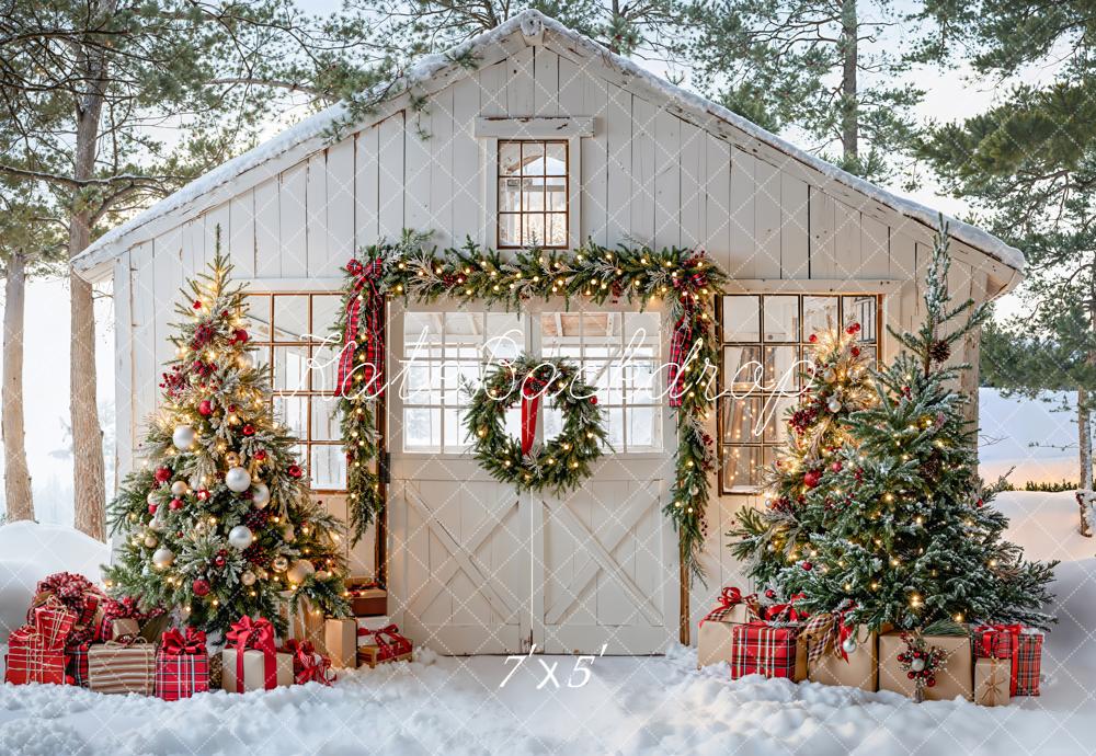 Kate Christmas Snow House Trees Presents Backdrop Designed by Emetselch - Kate Backdrop AU